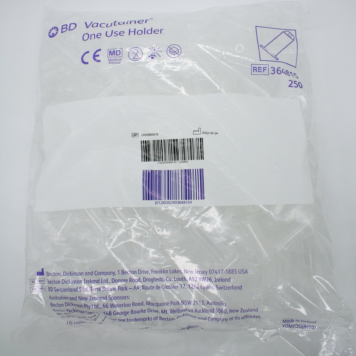 BD Vacutainer One Use Holder x250 364815